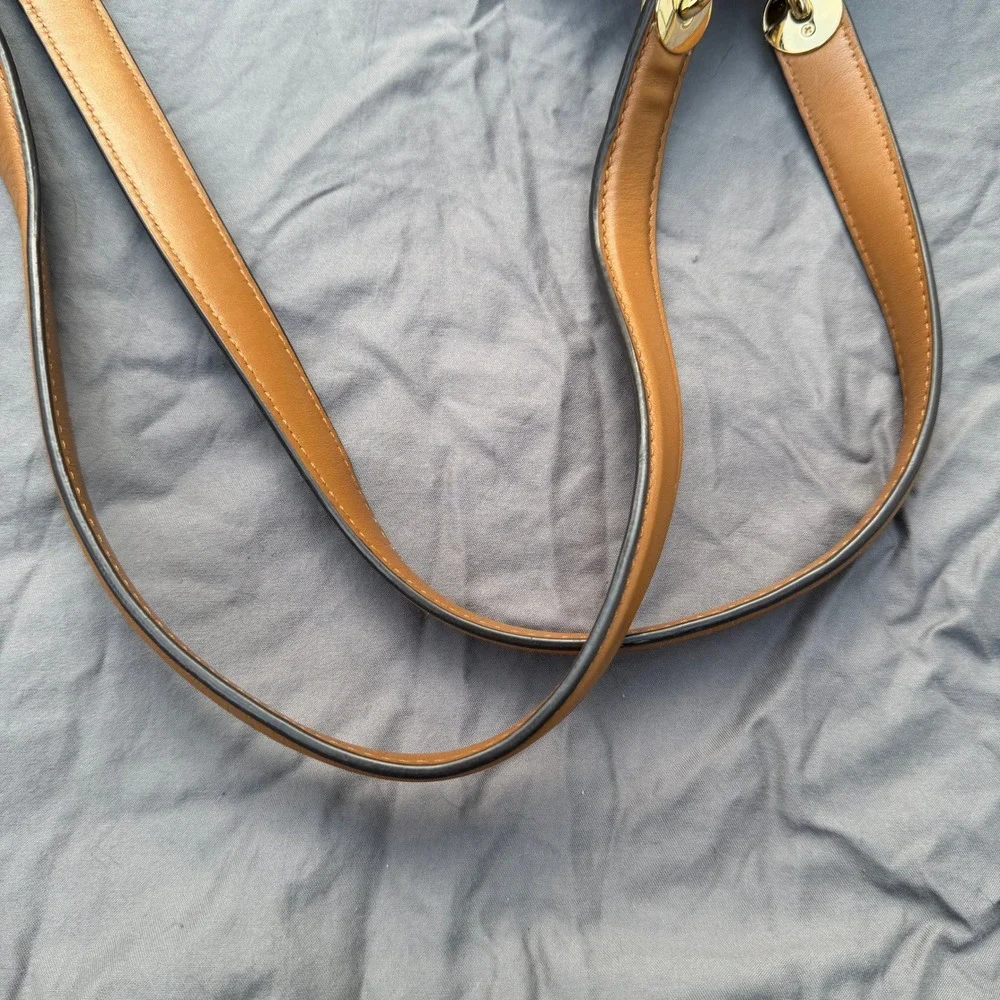 Michael Kors Brown Signature MK PVC Shoulder Tote Bag Acorn Leather Trim Large